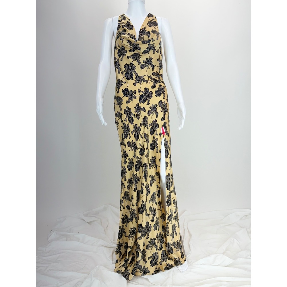 De La Vali Gold Black Floral Silk De La Vali Colombina Gown Size 14 - Picture 3 of 7